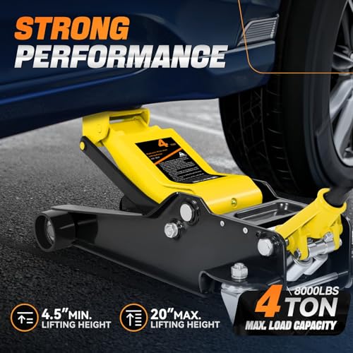 4 Ton Low Profile Floor Jack, Heavy Duty Steel Hydraulic with Dual Pistons Quick Lift Pump P3195