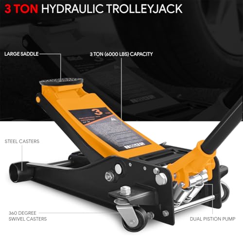 Floor Jack 3 Ton Capacity, Low Profile Heavy Duty Hydraulic Car Jack, Lifting Range 3"-20" O821