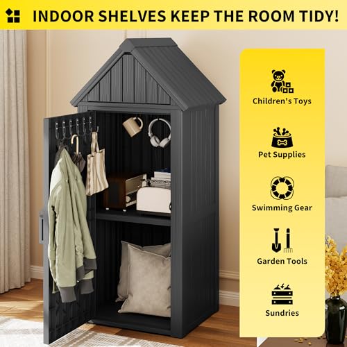 Outdoor Resin Storage Shed with Removable Shelves and Lock X97920