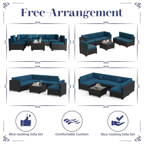 Outdoor Sectional Sofa Set with Cushions and Glass Coffee Table T1708