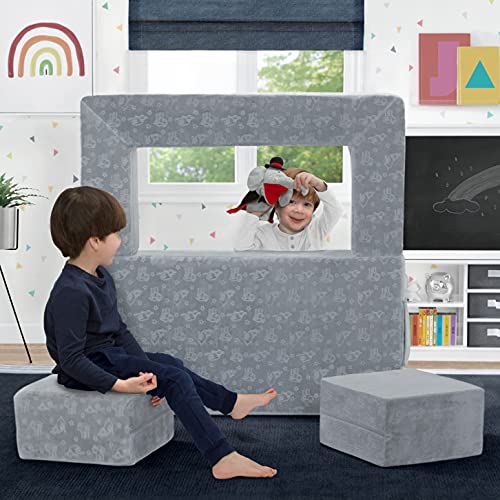 Convertible Sofa & Play Set for Kids and Toddlers with 2 Ottomans, Grey J8536