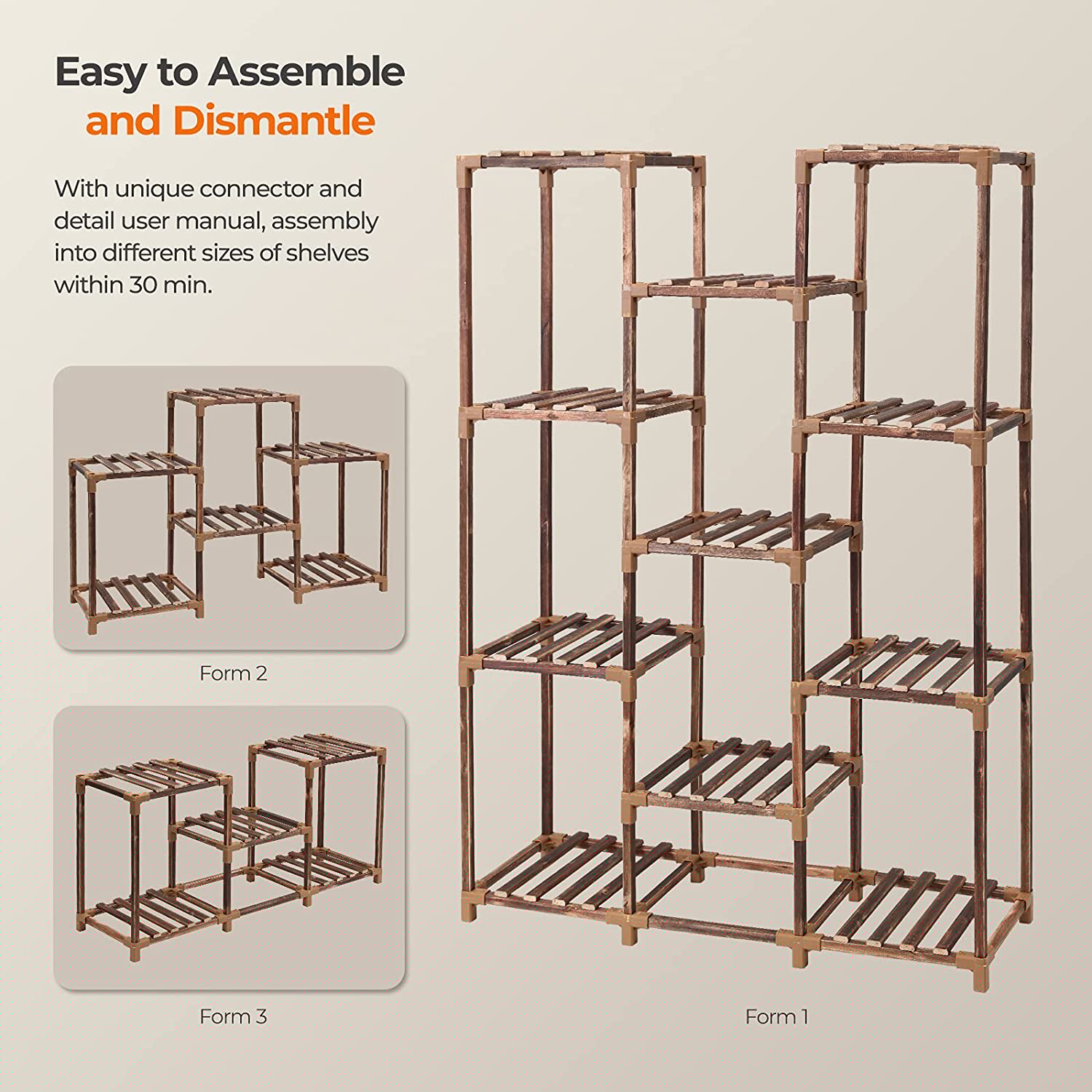 Wood Plant Stand for Indoor Outdoor, 11-Tier Tall Plant Shelf K3121