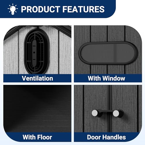 Outdoor Resin Storage Shed with Air Vents and Lockable Door X72953