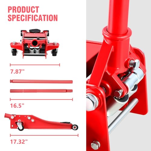 Floor Jack 3 Ton Capacity, Low Profile Heavy Duty Hydraulic Car Jack, Lifting Range 3"-20" O821