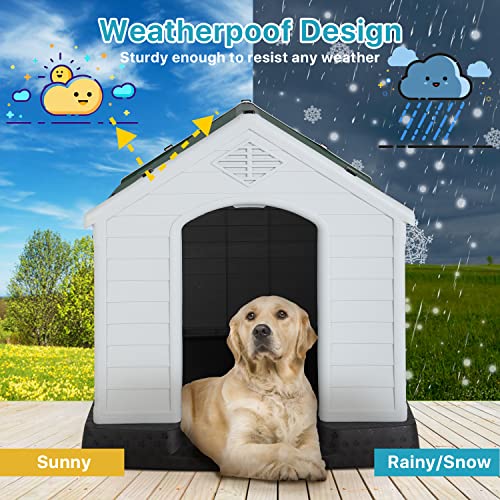 White Large Dog House Indoor Outdoor Waterproof Plastic Pet Shelter Kennel with Elevated Floor S1257