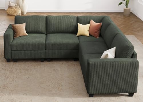 Corduroy Modular Sectional Couch with Storage, L-Shaped, 6 Seater, Dark Gray X823135