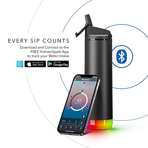 Smart Water Bottle – Insulated Stainless Steel – Tracks Water Intake with Bluetooth, LED Reminder, Straw Lid, 21 oz Y623953