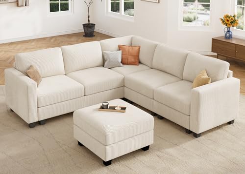 Corduroy Modular Sectional Couch with Storage, L-Shaped, 6 Seater, Dark Gray X823135