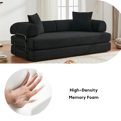 Corduroy Convertible Sleeper Sofa Bed with Pillow, Beige O72530