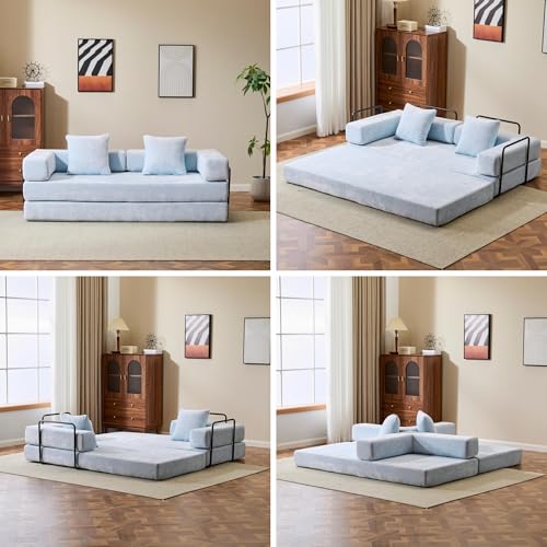 Foldable Floor Sofa Bed with Pillow Back and Armrest, Dark Gray S29408