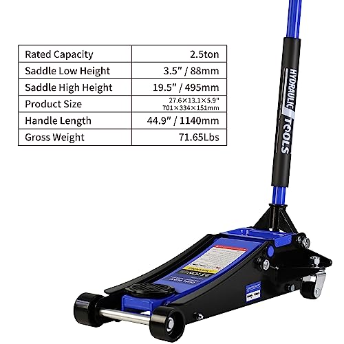 Heavy Duty Hydraulic Floor Jack, Low Profile Steel Racing Jack, 2 Ton Capacity, Blue H1350