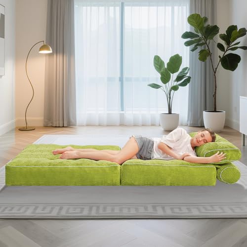 Folding Sofa Bed with Dual Pillow and Handle, Convertible Sleeper Chair, Black M821