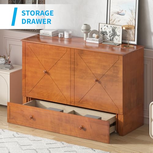 Queen Size Murphy Bed with Tri-Folding Mattress and Charging Station T181