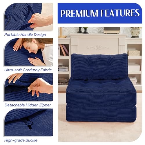 Folding Sofa Bed with Dual Pillow and Handle, Convertible Sleeper Chair, Black M821