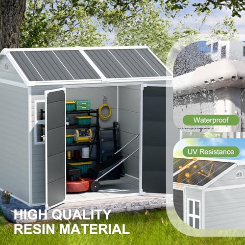 Resin Storage Shed, Waterproof Outdoor Tool Shed with Floor, Double Lockable Doors I89690
