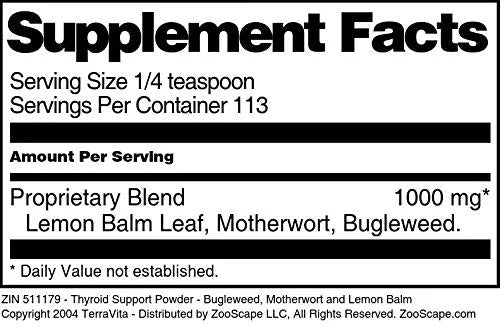 Thyroid Support Powder with Bugleweed, Motherwort and Lemon Balm, 4 oz I9368