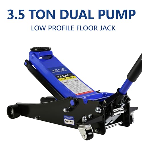 Heavy Duty Hydraulic Floor Jack, Low Profile Steel Racing Jack, 2 Ton Capacity, Blue H1350