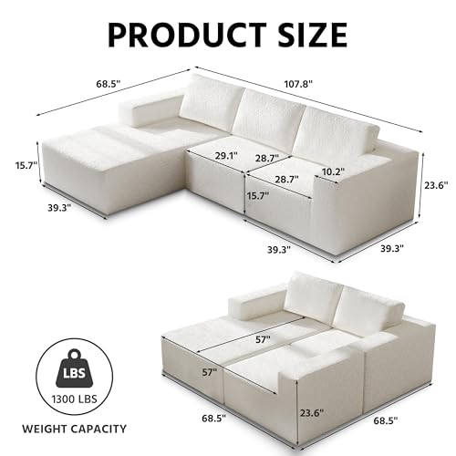 Modular Sectional Couch with L-Shape Chaise, Deep Seat, White Q446344