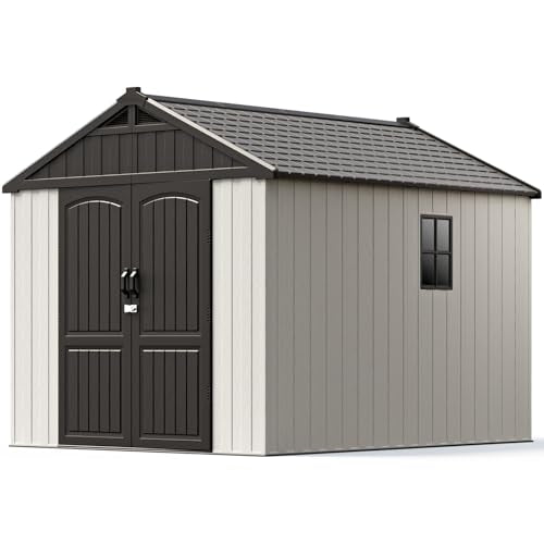 Outdoor Plastic Storage Shed with Floor, Window and Lockable Door A4787