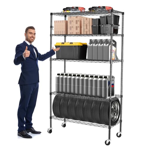 Heavy Duty 6-Tier Storage Shelves with Wheels, Adjustable Metal Wire Rack E412