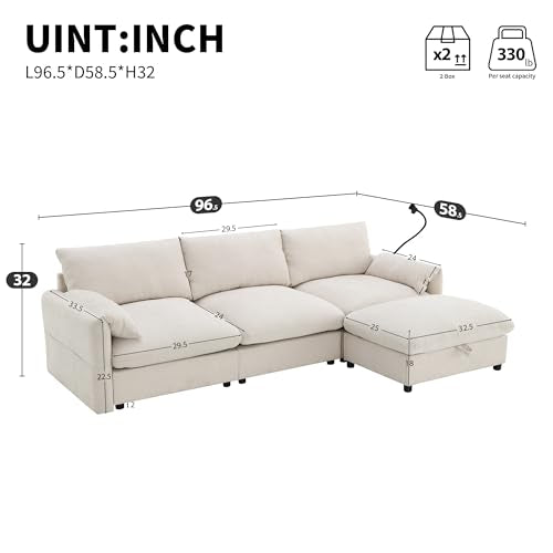 Modular Sectional Sofa with Ottoman, U-Shaped Lounge Couch H930