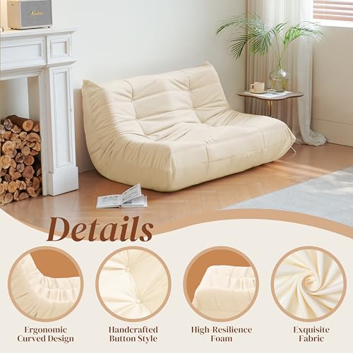 Bean Bag Chair for Adults, Suede & Microfiber Corner Lounge Sofa, 3-Seater, Beige F9802