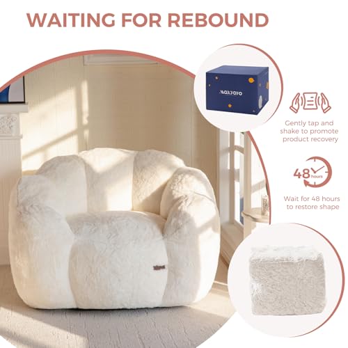 Floral Shaped Bean Bag Sofa for Adults, Faux Fur Floor Chair, Beige U8616