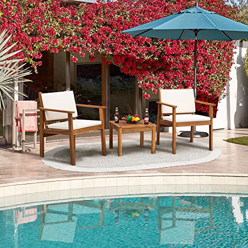 Acacia Wood Patio Conversation Set with Coffee Table and Cushions V550402