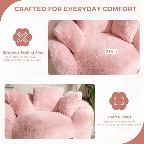 Floral Shaped Bean Bag Sofa for Adults, Faux Fur Floor Chair, Beige U8616