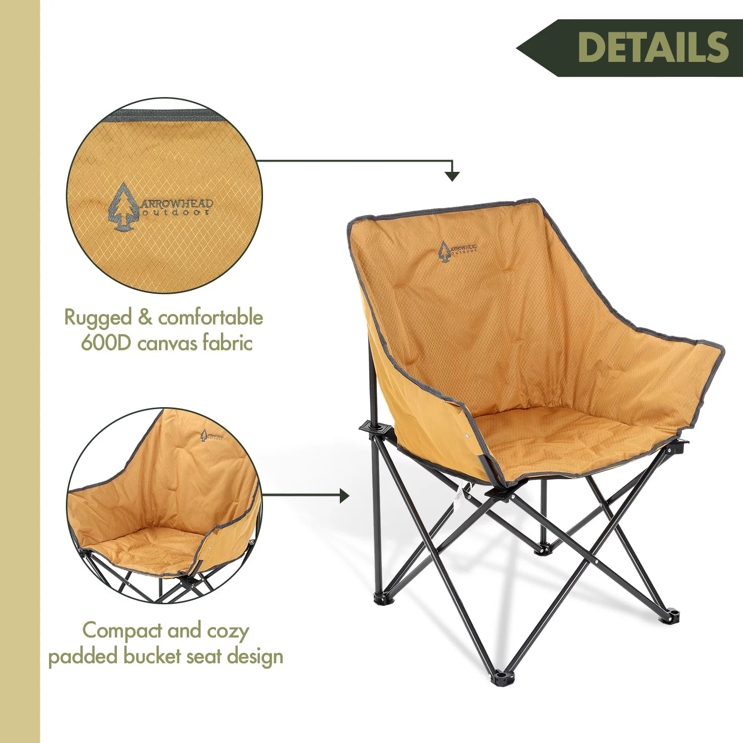 Portable Folding Camping Quad Chair, Heavy-Duty Steel Frame, Supports 250lbs, with Carrying Bag A8160
