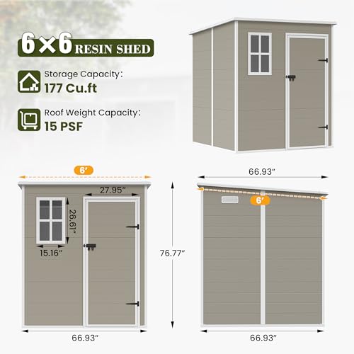 Outdoor Storage Shed 6 x 6 FT Resin Garden Shed with Lockable Door U891