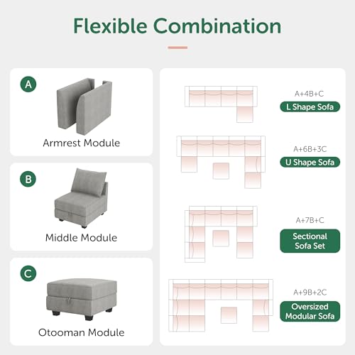 Modular Sectional Sofa with Storage, Grey Z479035