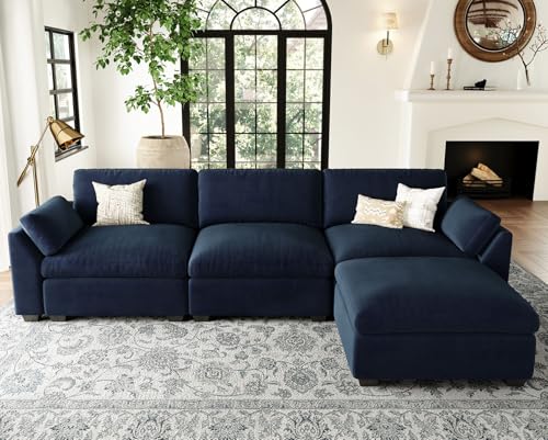 Extra Large Modular Sectional Sofa, 4-Seater L Shaped Couch, Velvet Convertible for Living Room L139