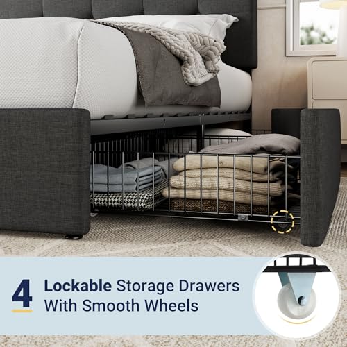 Upholstered Queen Platform Bed Frame with 4 Storage Drawers and Headboard G724955