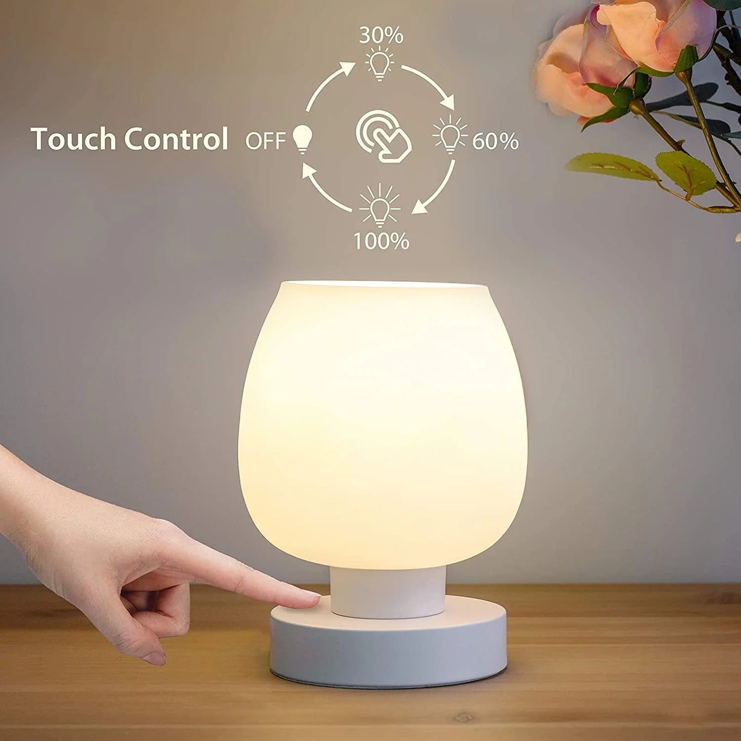 Touch Control Table Lamp with Glass Shade, 3-Way Dimmable H98034