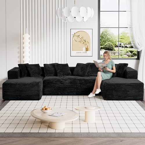 Modular Sectional Sofa with Chaise Lounge, Corduroy Memory Foam, Black Z82307