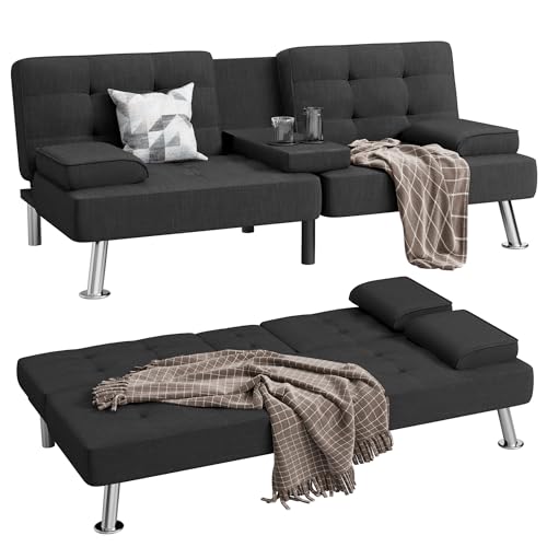 Modern Linen Convertible Folding Futon Sofa Bed with Removable Armrests Y192