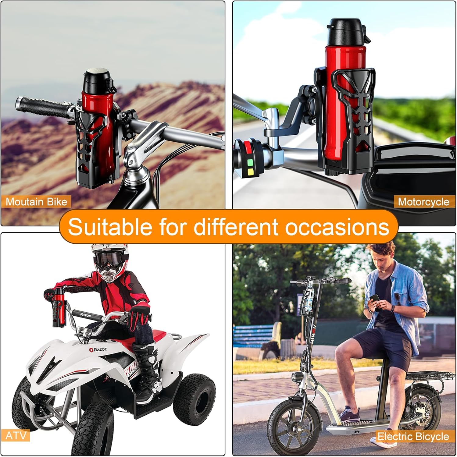 Motorcycle Cup Holder, 360° Rotation, Max Load 32oz, Matte Black Y9652