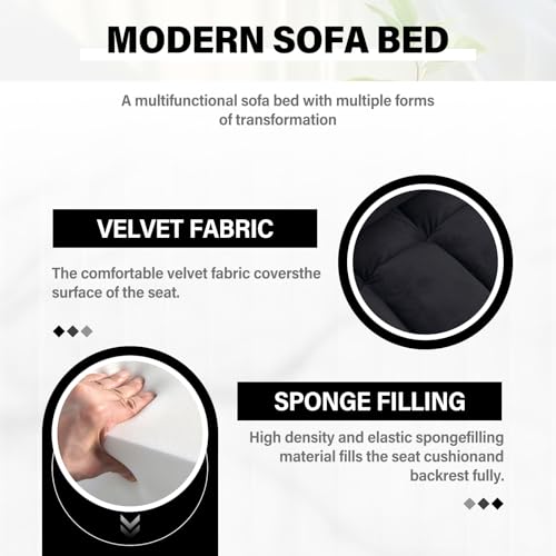 Convertible Sofa Bed, 3 in 1 Velvet Sleeper with Adjustable Backrest, Gray K13376
