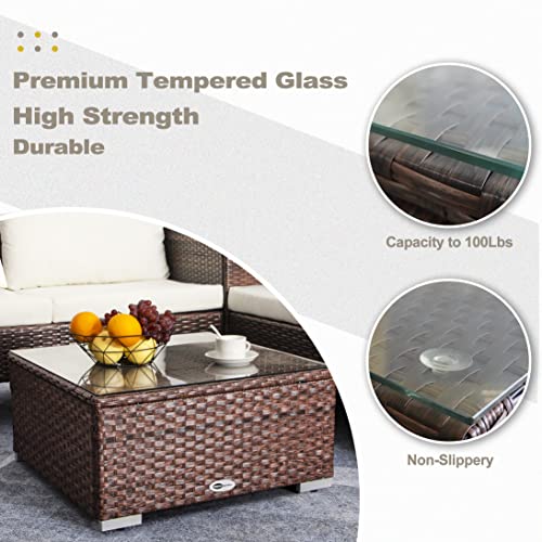 Outdoor Wicker Patio Side Table with Glass Top P11489