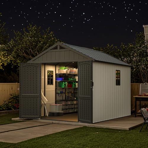 Outdoor Plastic Storage Shed with Floor, Window and Lockable Door A4787