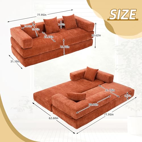 Corduroy Convertible Sleeper Sofa Bed with Pillow, Beige O72530