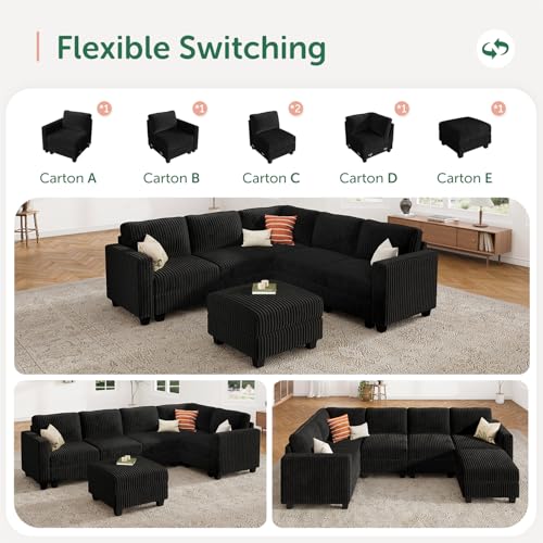 Corduroy Modular Sectional Couch with Storage, L-Shaped, 6 Seater, Dark Gray X823135