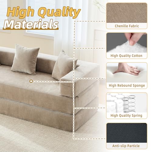 Corduroy Convertible Sleeper Sofa Bed with Pillow, Beige O72530