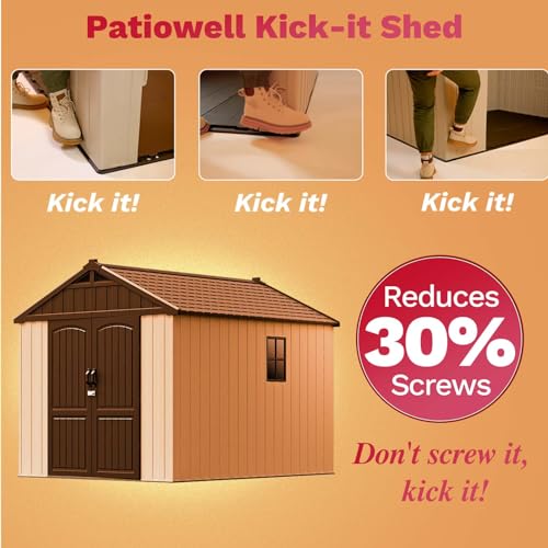 Outdoor Plastic Storage Shed with Floor, Window and Lockable Door A4787