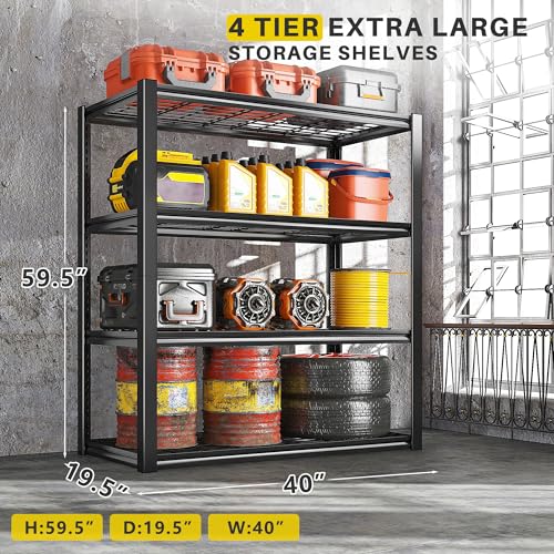 40" W Garage Shelving 2240 LBS Storage Shelves Adjustable Metal Heavy Duty 4 Tier R5651