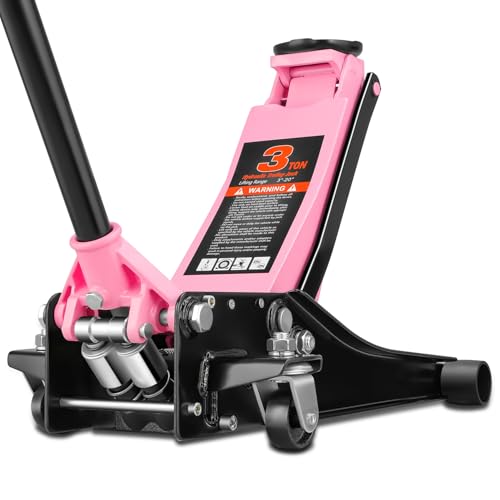 4 Ton Low Profile Floor Jack, Heavy Duty Steel Hydraulic with Dual Pistons Quick Lift Pump P3195