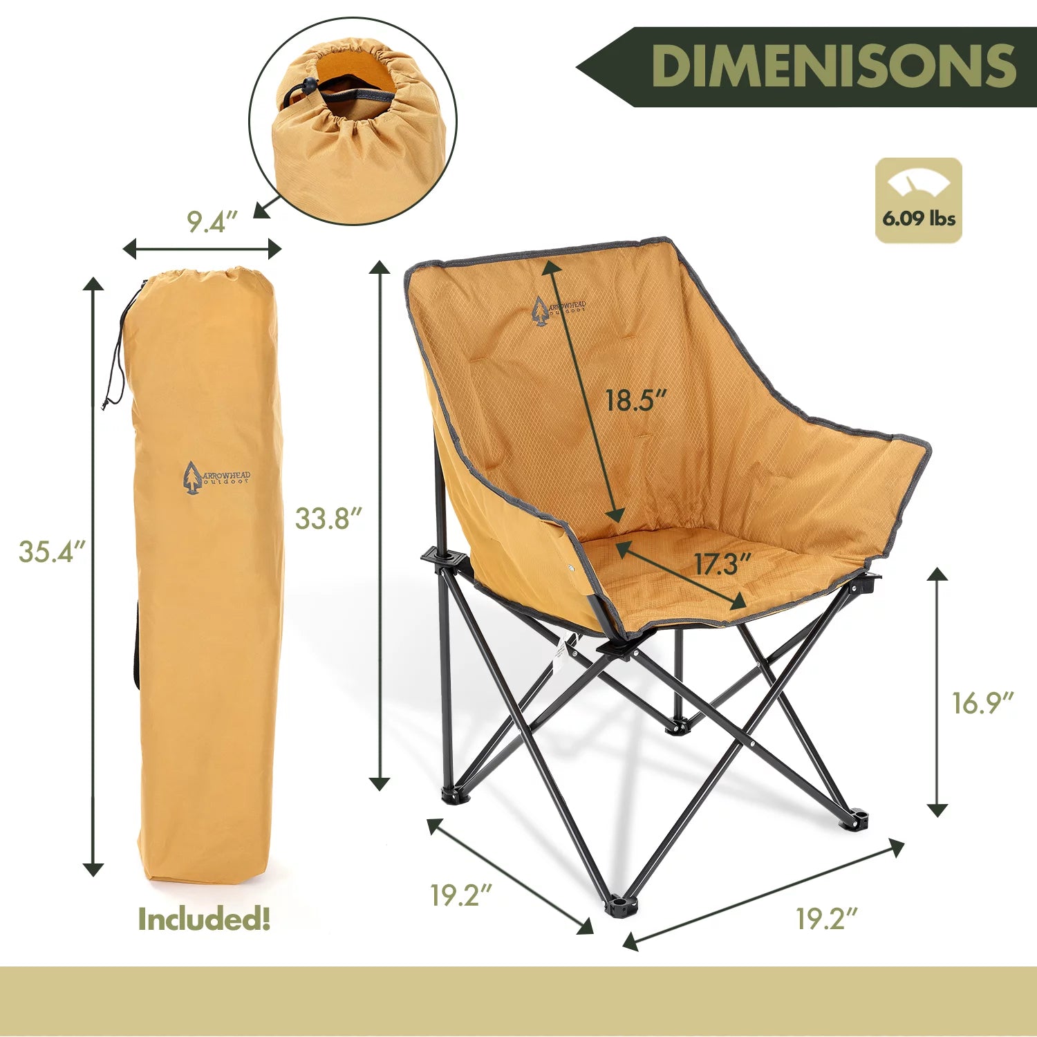 Portable Folding Camping Quad Chair, Heavy-Duty Steel Frame, Supports 250lbs, with Carrying Bag A8160