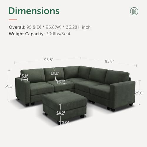 Corduroy Modular Sectional Couch with Storage, L-Shaped, 6 Seater, Dark Gray X823135