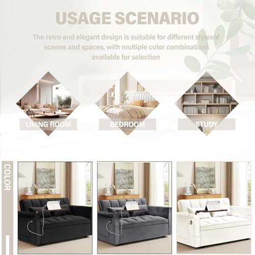 Convertible Sofa Bed, 3 in 1 Velvet Sleeper with Adjustable Backrest, Gray K13376